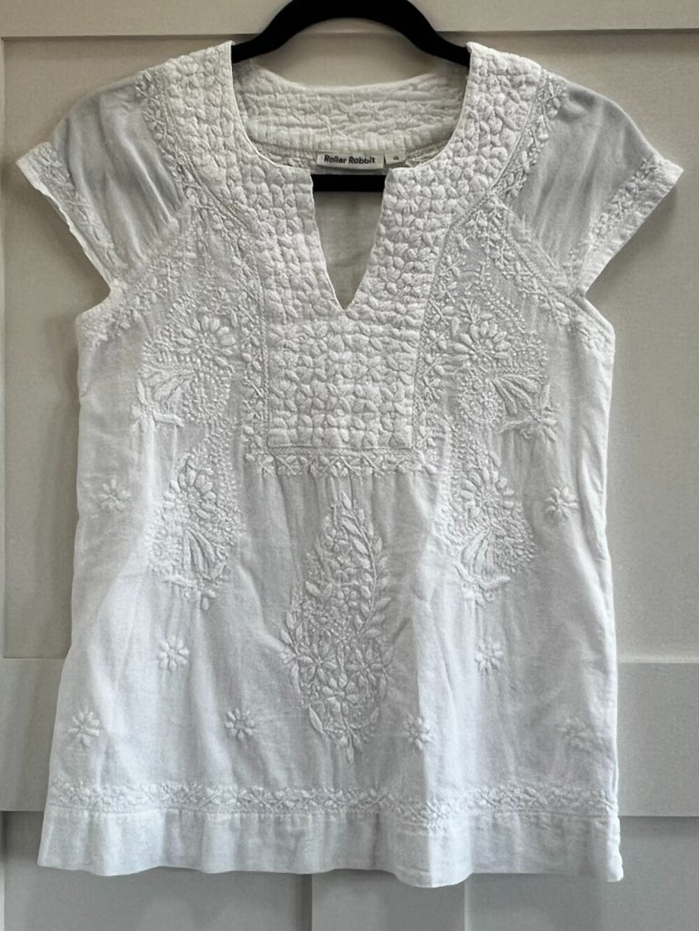 Roller Rabbit Faith Top-Embroidered White Cotton Top Size XS